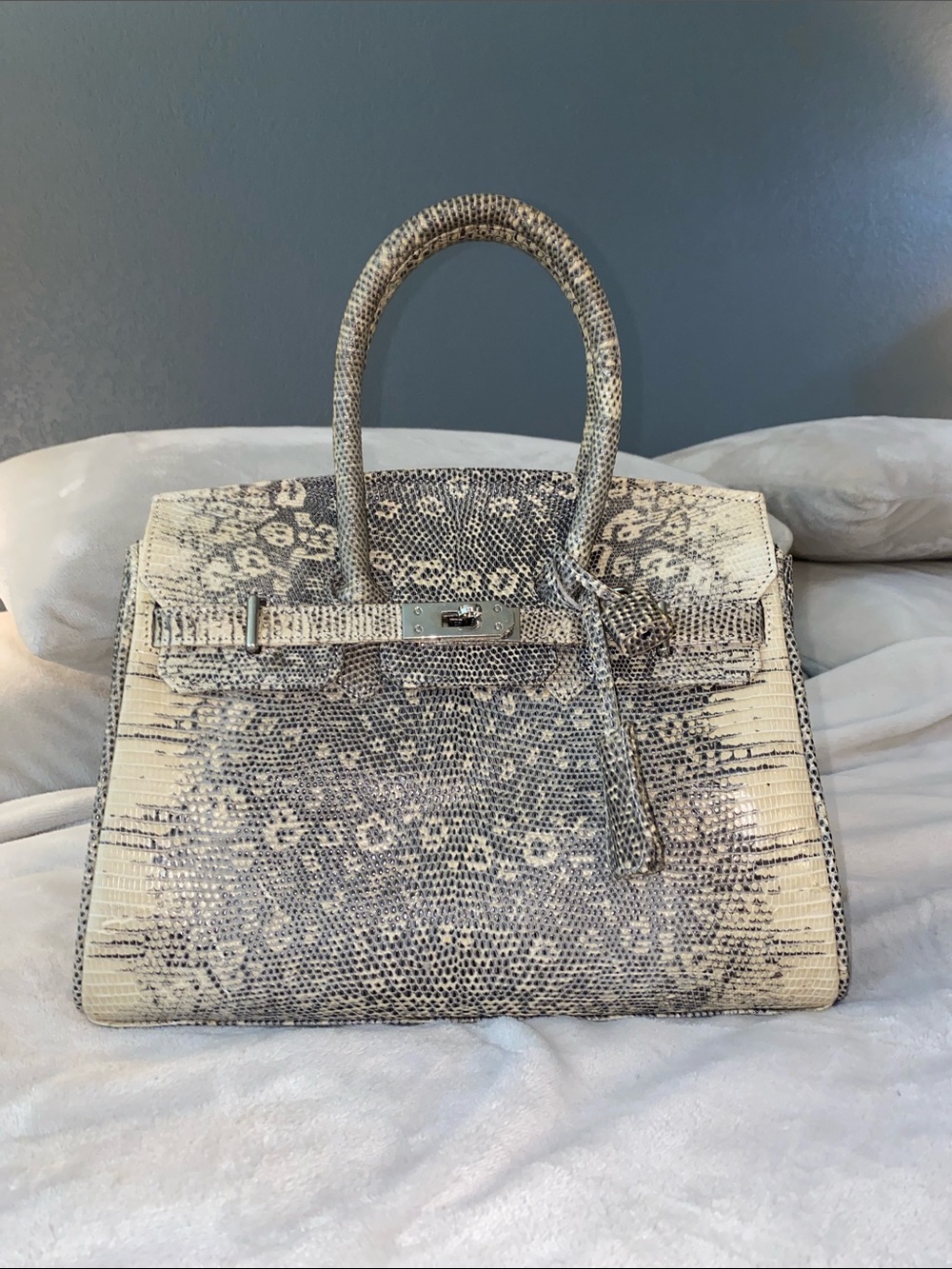 30cm genuine spotted ombré salvator ring lizard exotic top handle handbag Birkin